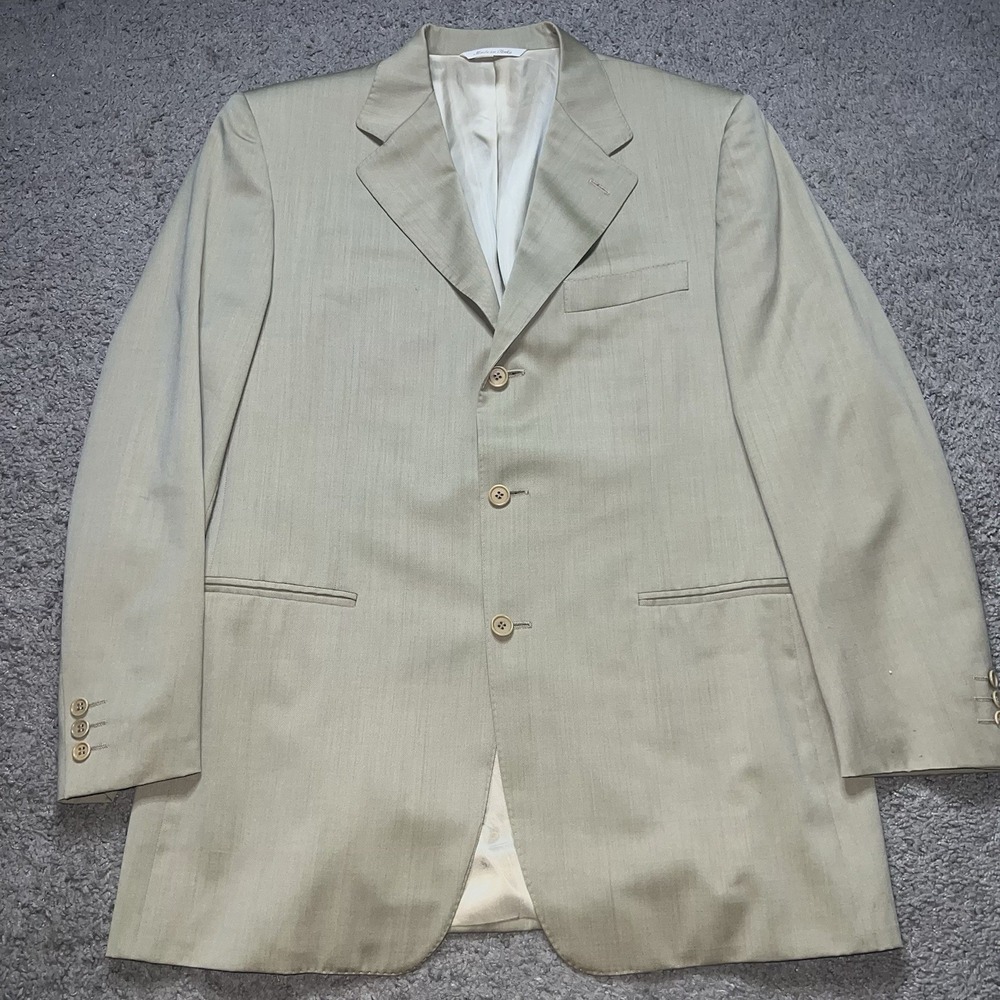 Canali Super 120's Blazer‎ 42R 100% Wool Made In Italy Beige Sport Coat Mens